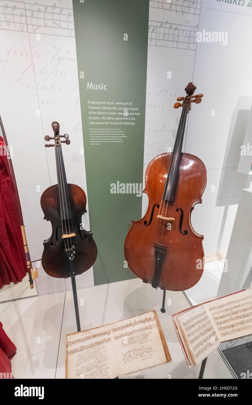 England, Dorset, Dorchester, Dorset Museum, Exhibit of Thomas Hardy's Violin and Bass Viol Stock Photo