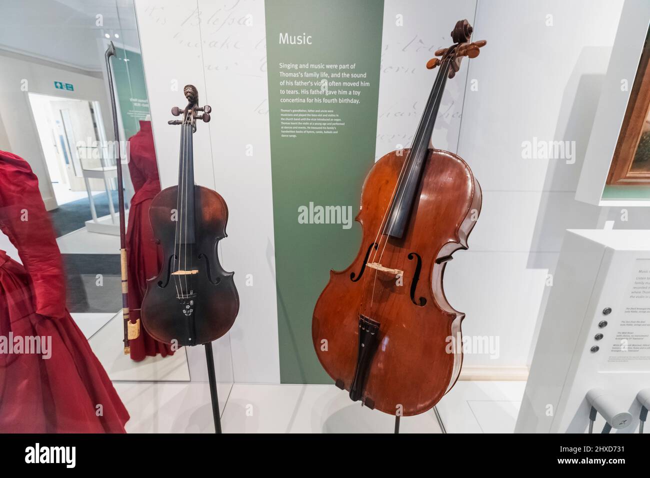 England, Dorset, Dorchester, Dorset Museum, Exhibit of Thomas Hardy's Violin and Bass Viol Stock Photo