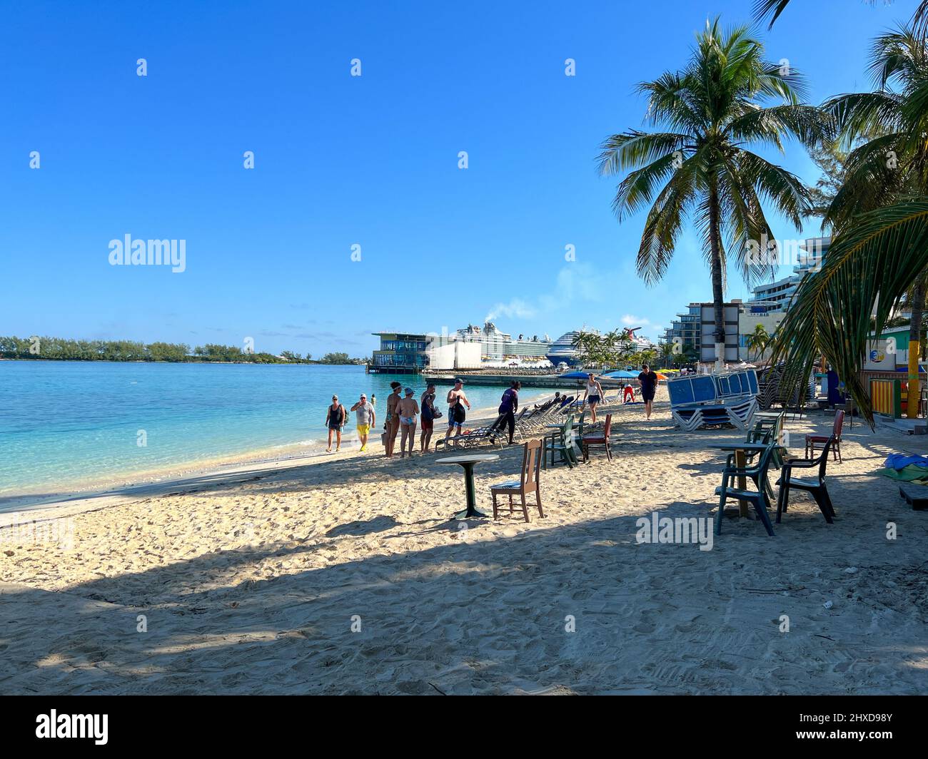 Nassau, Bahamas - December 9, 2021:  People enjoying Junkanoo beach in Nassau, Bahamas. Stock Photo