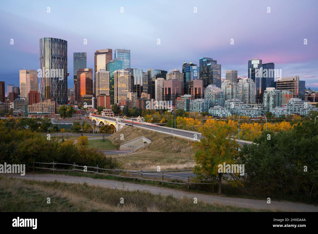 Calgary cityscape at dawn, Calgary, Alberta, Canada Stock Photo