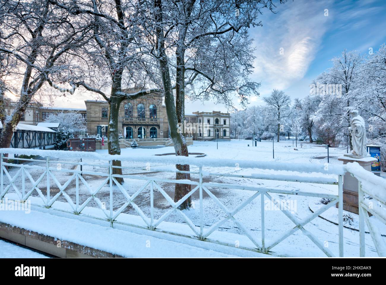 Casino, Luitpoldbad, winter, fresh snow, Bad Kissingen, Franconia, Bavaria, Germany, Europe Stock Photo
