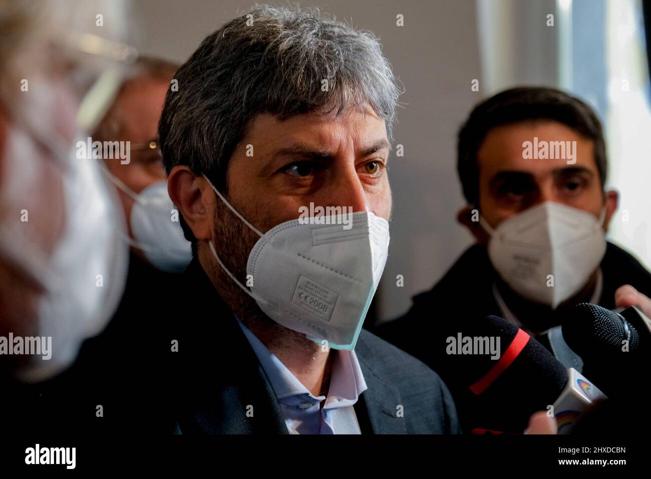 The President of the Chamber of Deputies Roberto Fico meets the editorial staff of Corriere Magazine at the House of Culture in Pianura. Naples 11 March 2022. Stock Photo