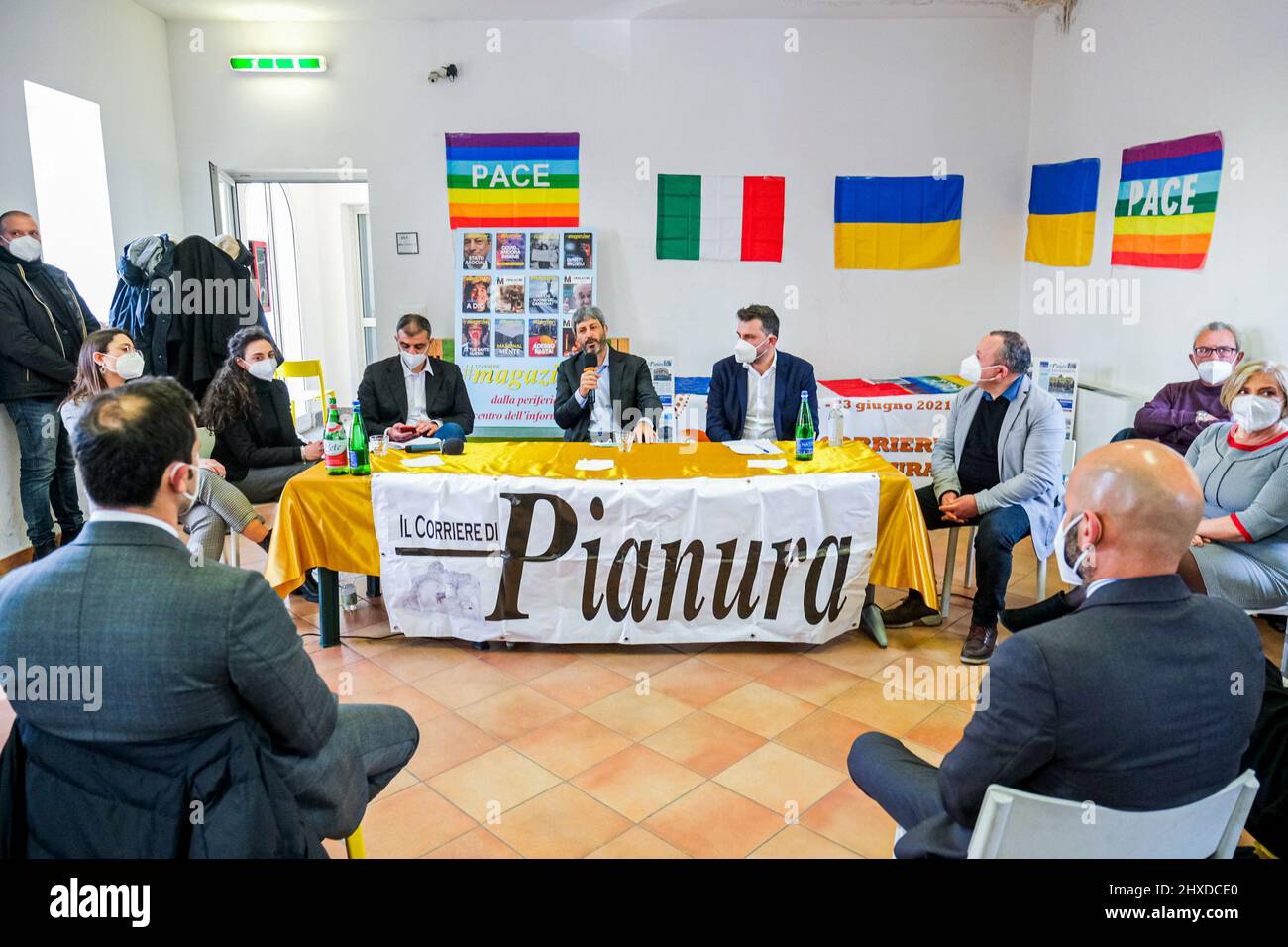 The President of the Chamber of Deputies Roberto Fico meets the editorial staff of Corriere Magazine at the House of Culture in Pianura. Naples 11 March 2022. Stock Photo