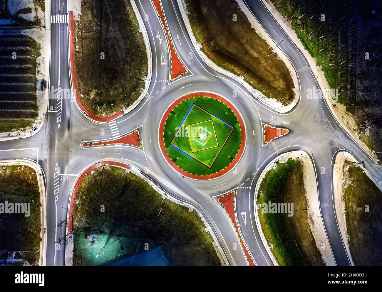 The new roundabout of Tyrnavos town, Larissa, Thessaly, Greece Stock
