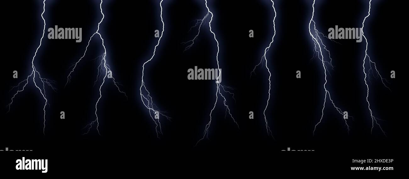Set of different lightning bolts isolated on black background Stock ...