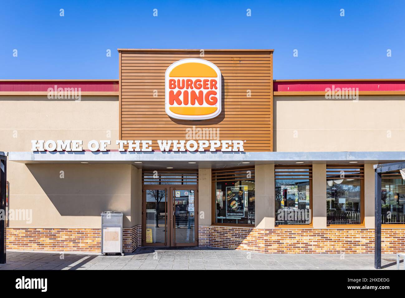 Huelva, Spain - March 6, 2022: Burger King (BK) is an American multinational chain of hamburger fast food restaurants, founded in 1953 Stock Photo