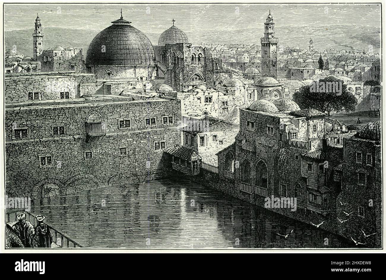 Engraving of the pool of Hezekiah in Jerusalem Stock Photo