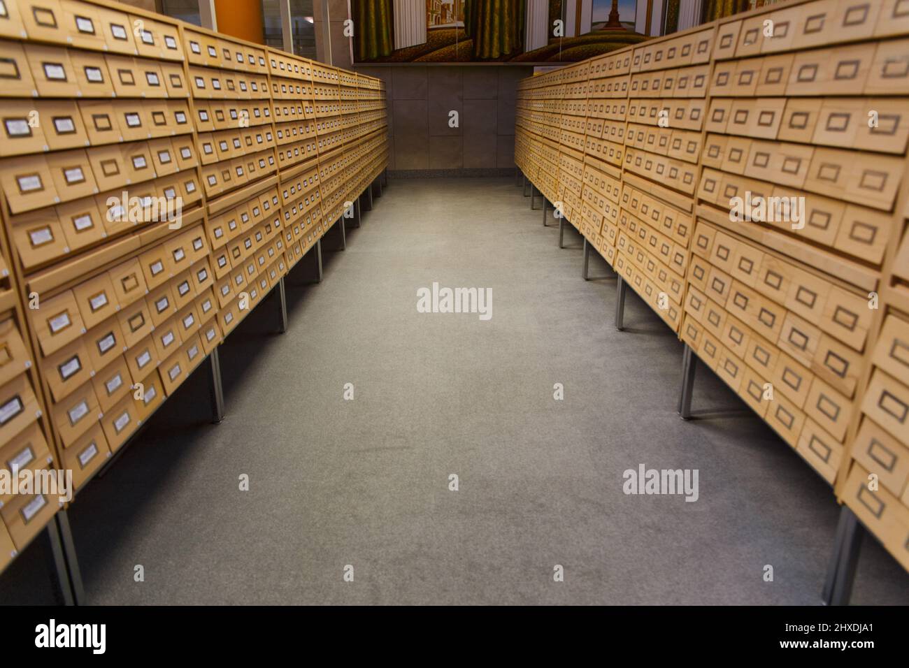 Card index boxes in a library catalog Stock Photo Alamy