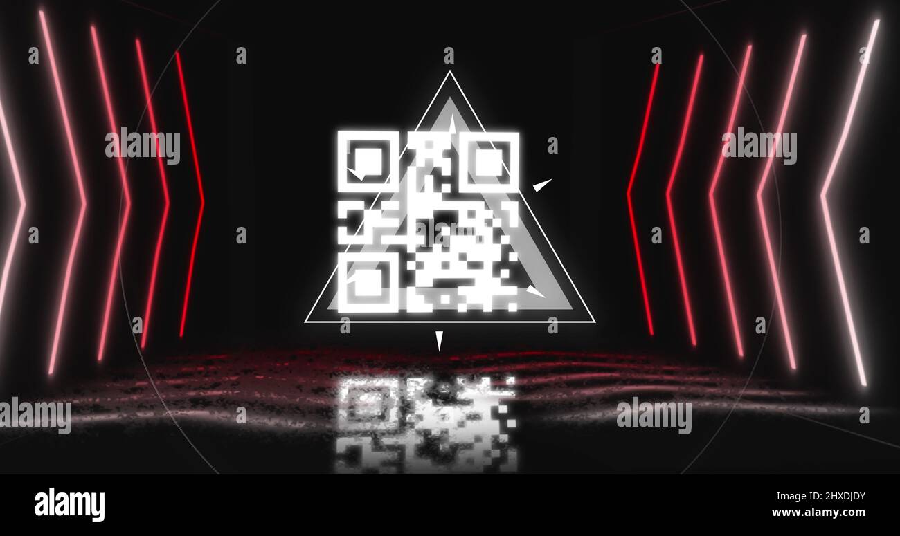 Image of glowing qr code over neon geometric shapes Stock Photo - Alamy