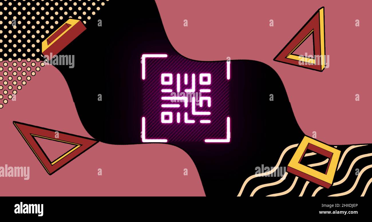 Image of glowing qr code over neon geometric shapes Stock Photo - Alamy
