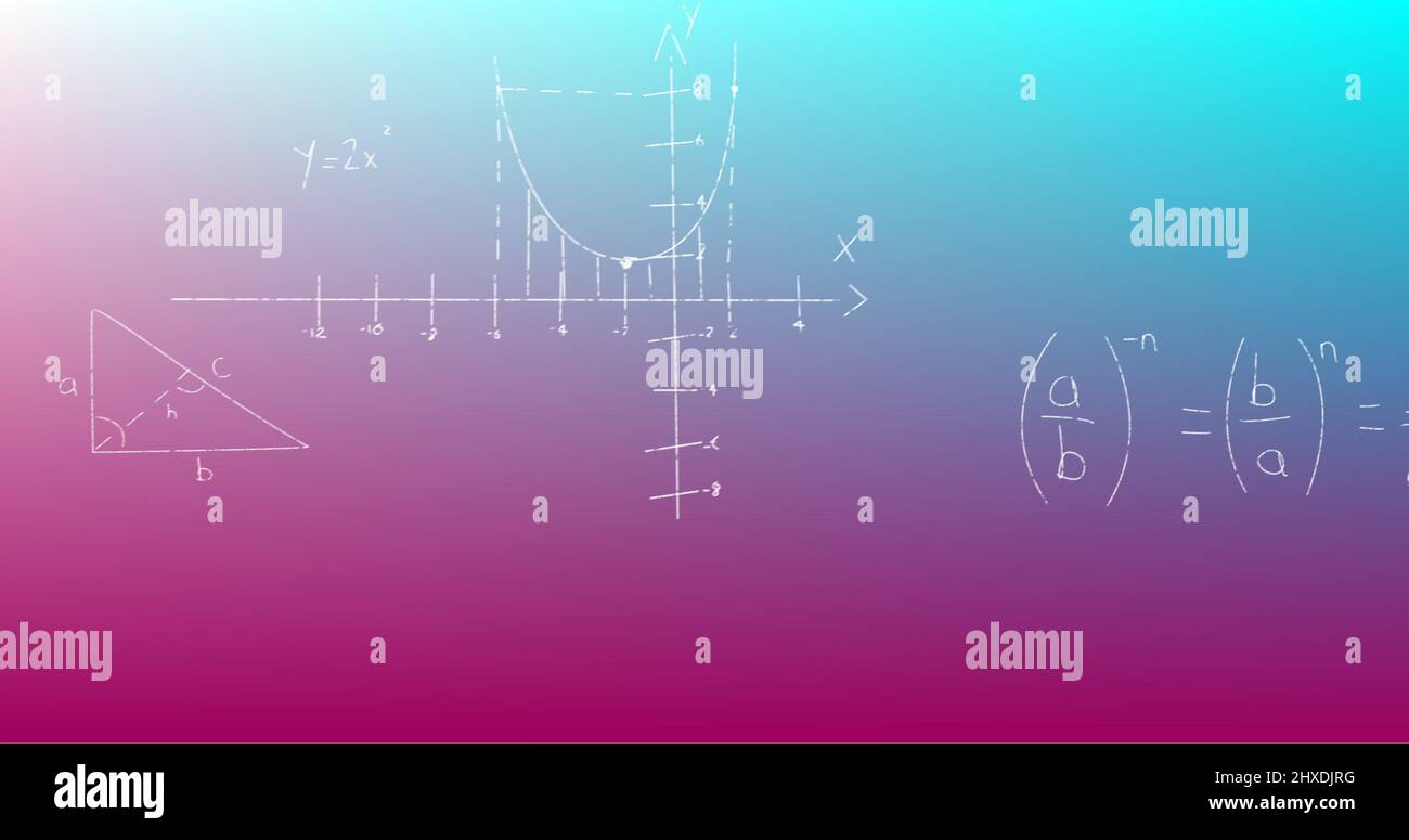 Image of handwritten mathematical formulae over blue to purple