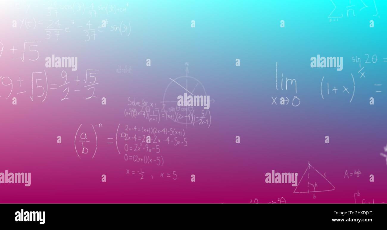 Image of handwritten mathematical formulae over blue to purple ...