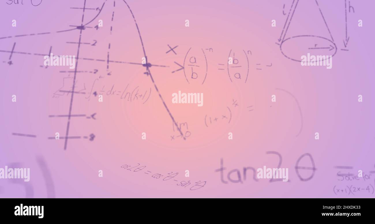 Image of handwritten mathematical formulae over purple background Stock ...