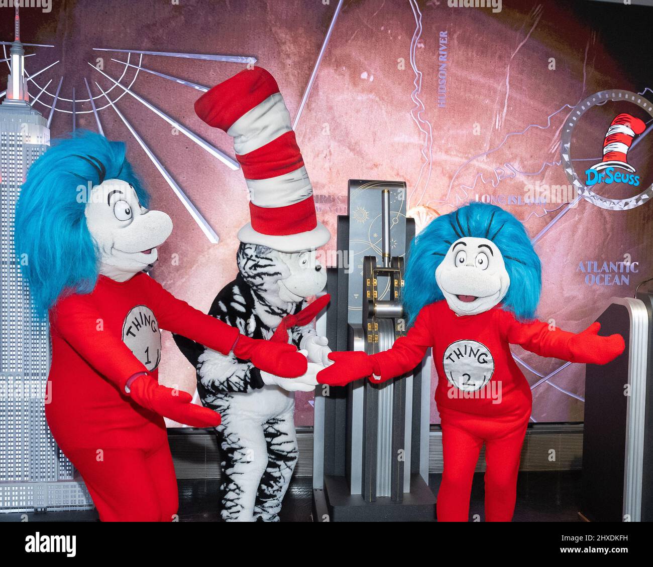 Dr. Seuss' The Cat in the Hat and Thing 1 and Thing 2 celebrate the 65th anniversary of the ...
