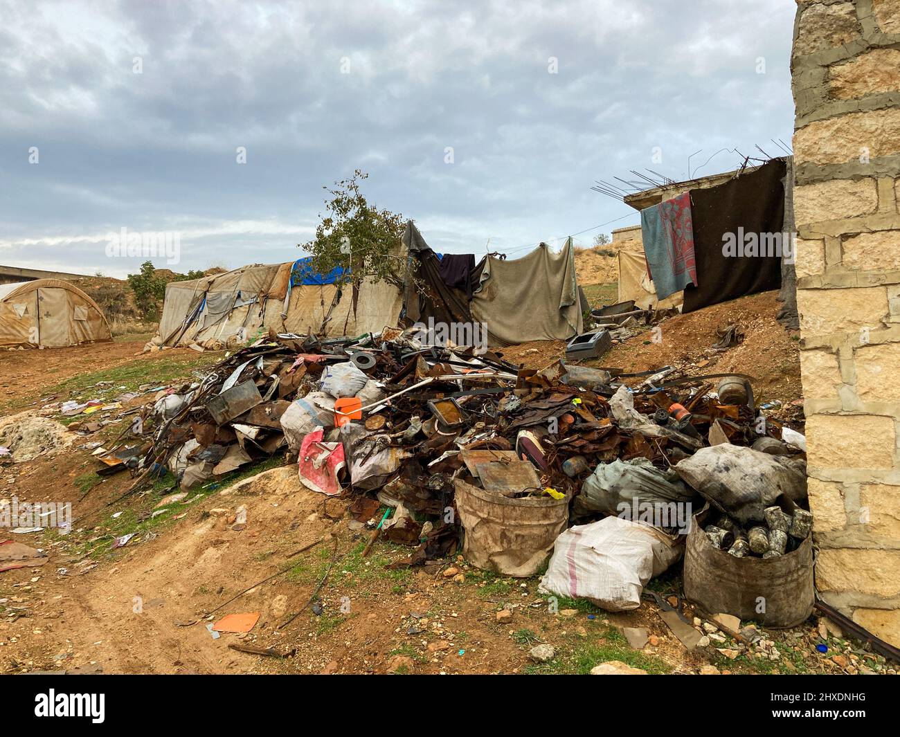 Garbage thrown by the Syrian roadside Stock Photo