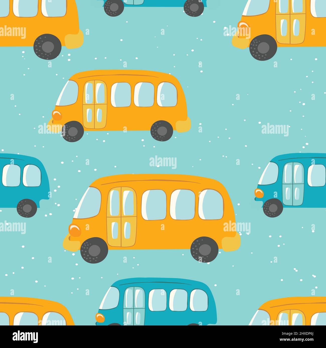 Seamless pattern with cute bus, car on color background. Cartoon ...