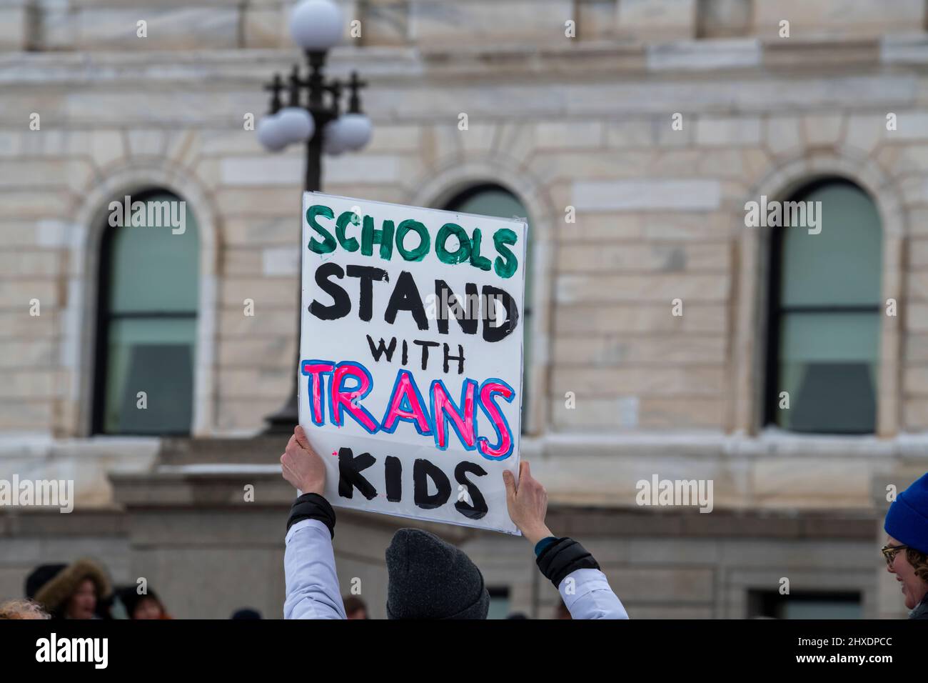 St. Paul, Minnesota. March 6, 2022. Because the attacks against transgender kids are increasing across the country Minnesotans hold a rally at the ca Stock Photo