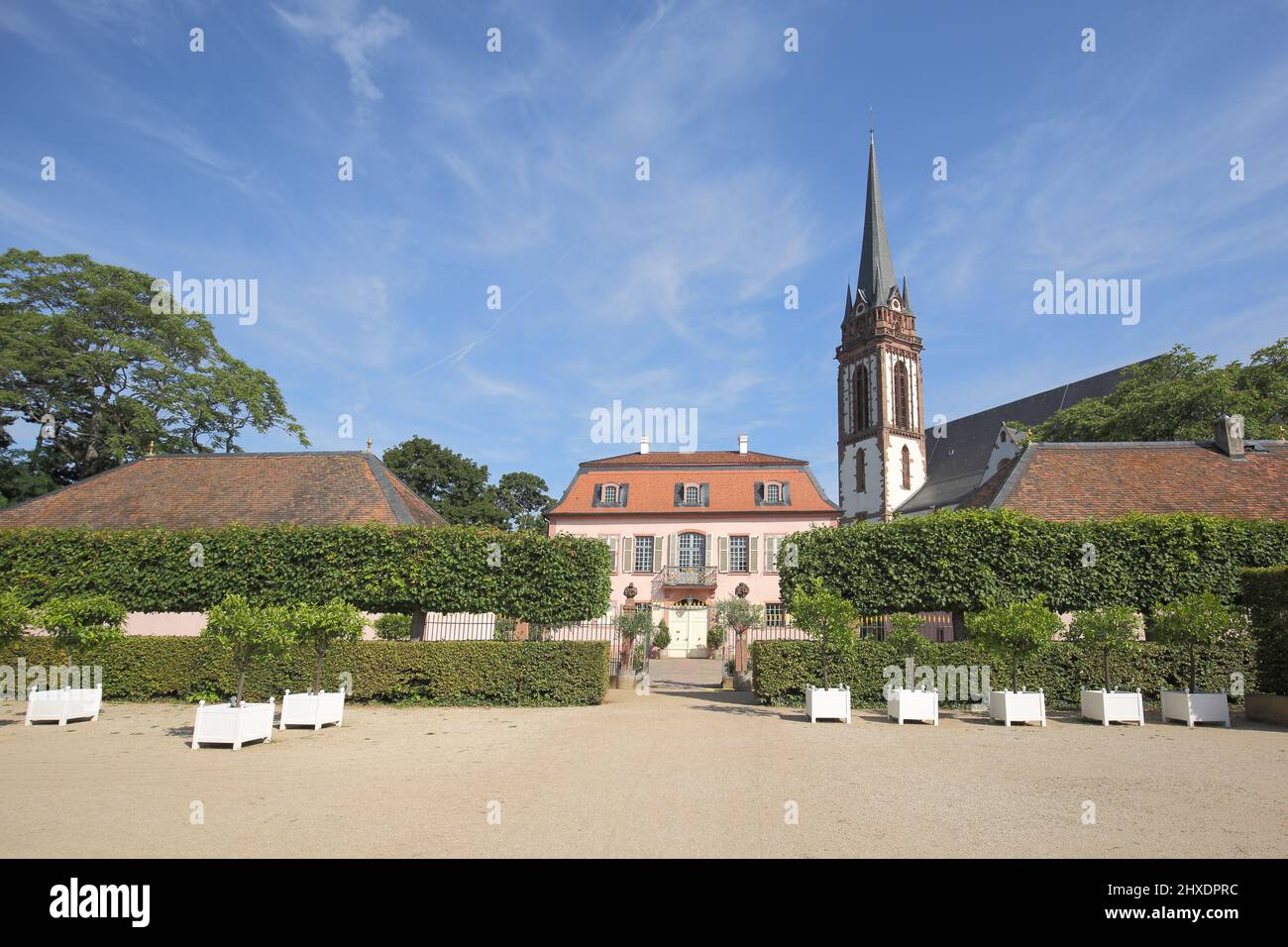 Prince George Garden with Prince George Palace and St. Elisabeth Darmstadt, Hesse, Germany Stock Photo