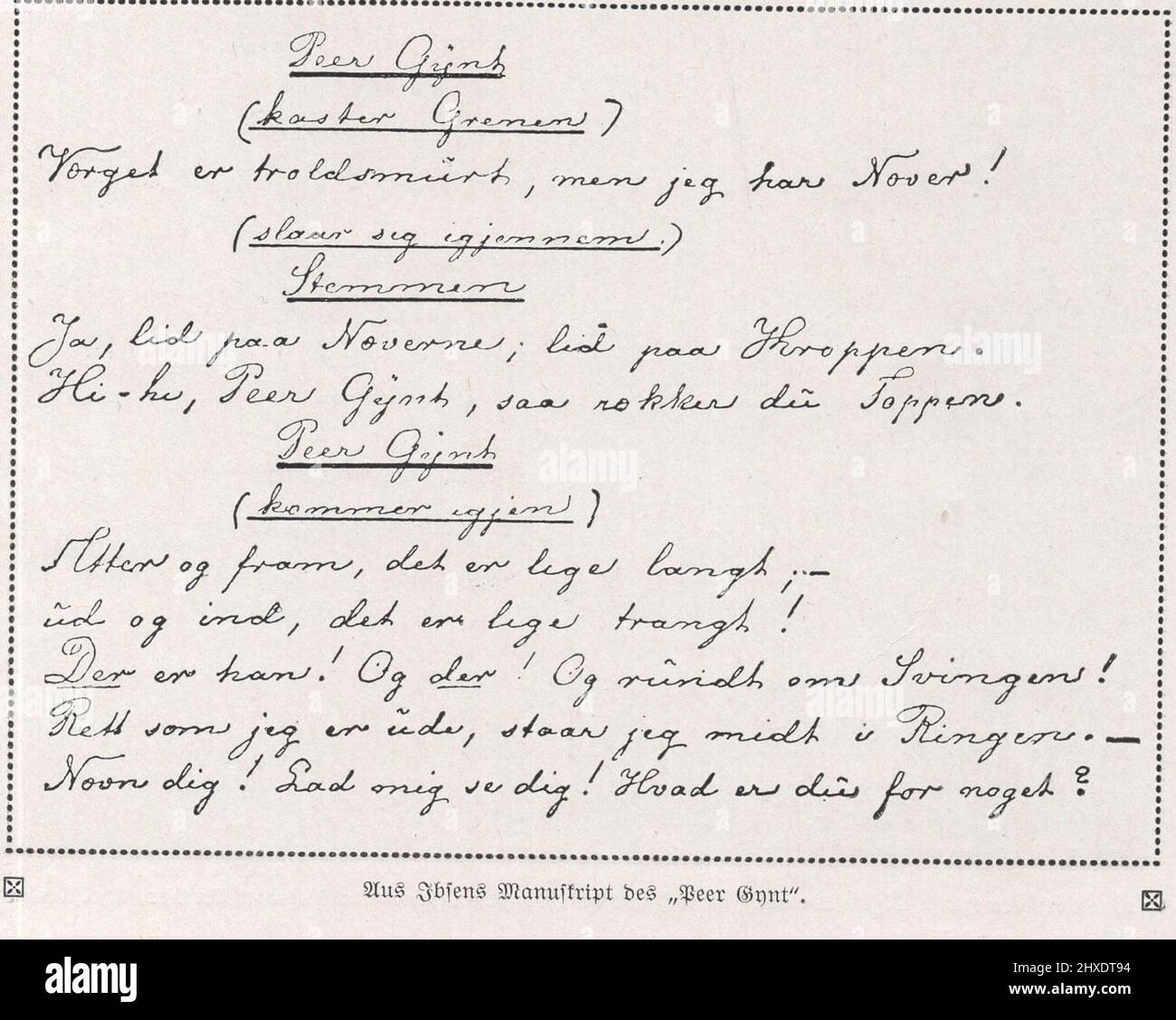 Aus Ibsens manuscript des „Peer Gynt” / From Ibsen's manuscript of Peer Gynt Stock Photo