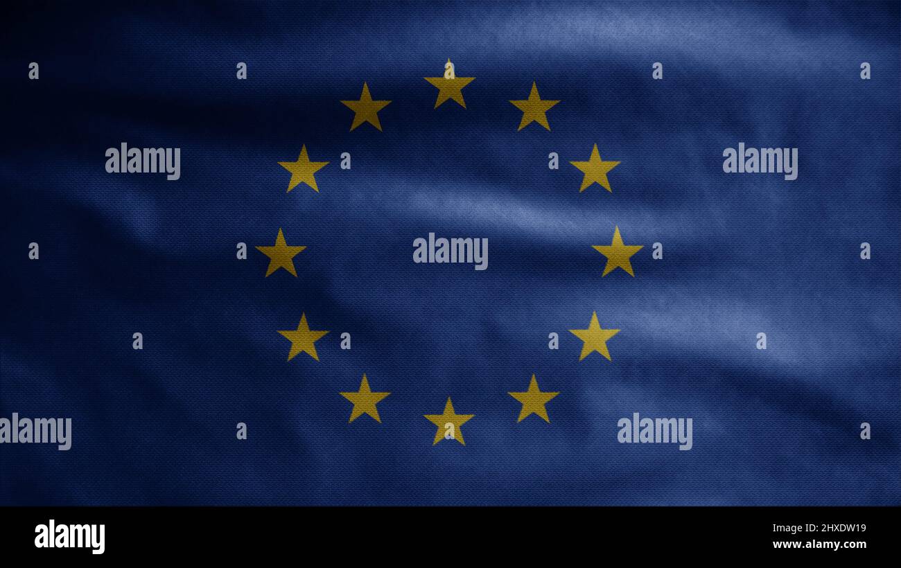 European Union flag waving on wind. Close up of Europe banner blowing ...