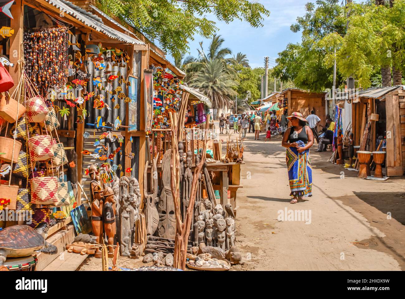 Local people at a tourist market in Toliara on Madagascar Island, Africa Stock Photo