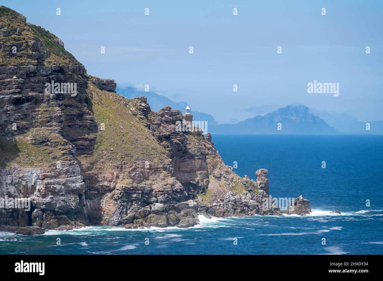 The new lighthouse of Cape Point in Cape of Good Hope Nature Reserve in Cape Peninsula, Western Cape, South Africa. Stock Photo