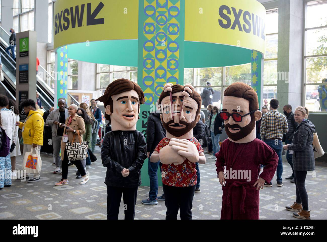 Austin, USA. 11th Mar, 2022. Promoters for a new movie are seen at the South by Southwest (SXSW) Conference and Festivals in Austin, Texas, the United States, on March 11, 2022. South by Southwest (SXSW) Conference and Festivals, a conglomerate of film screenings, interactive media, music festivals and conferences, opened Friday in Austin, making the capital city of U.S. state of Texas an ocean of cross-industry discoveries and innovations. Credit: Nick Wagner/Xinhua/Alamy Live News Stock Photo