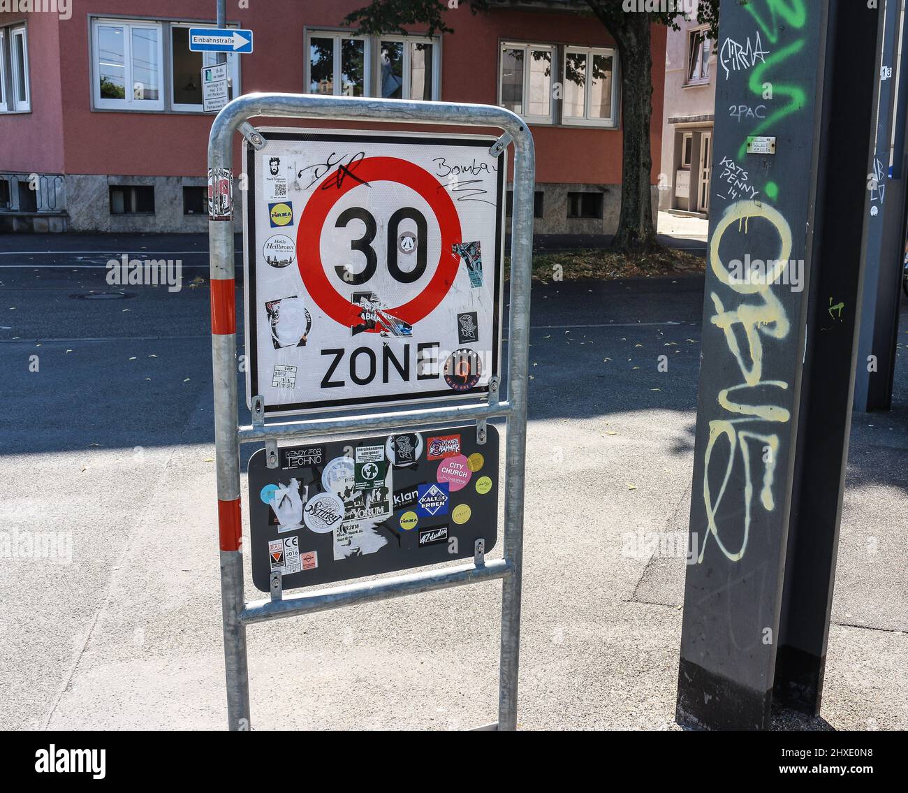 Street sign Zone 30 germany strassenschild aufkleber sticker Stock Photo