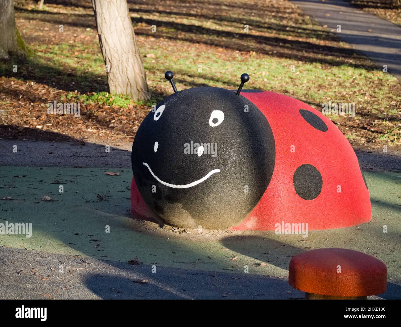 Ladybug Rider Playground Toy in the Park Stock Photo