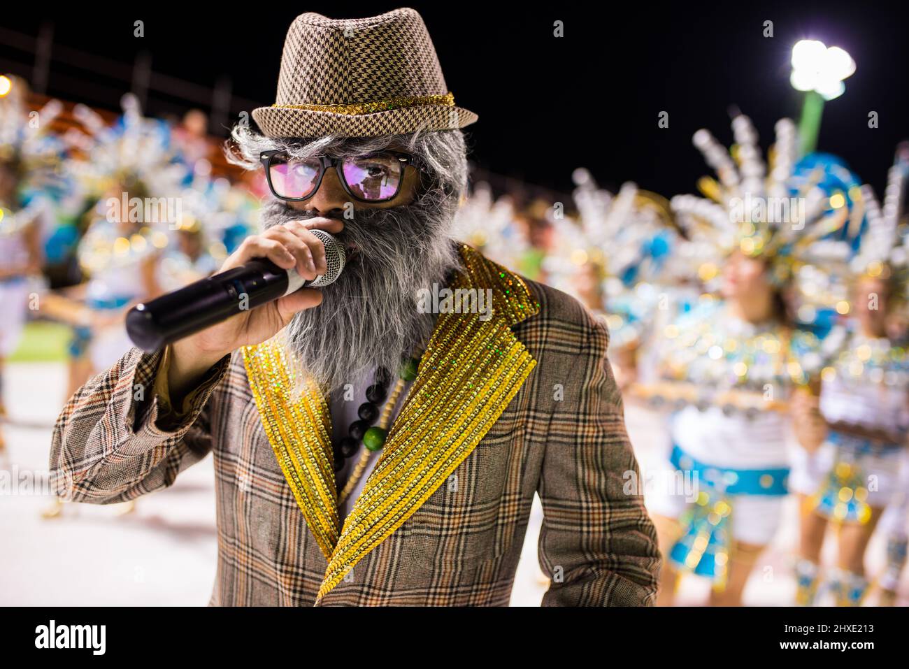 Male singer perform durin Carinal Parade in Corrientes City. Stock Photo
