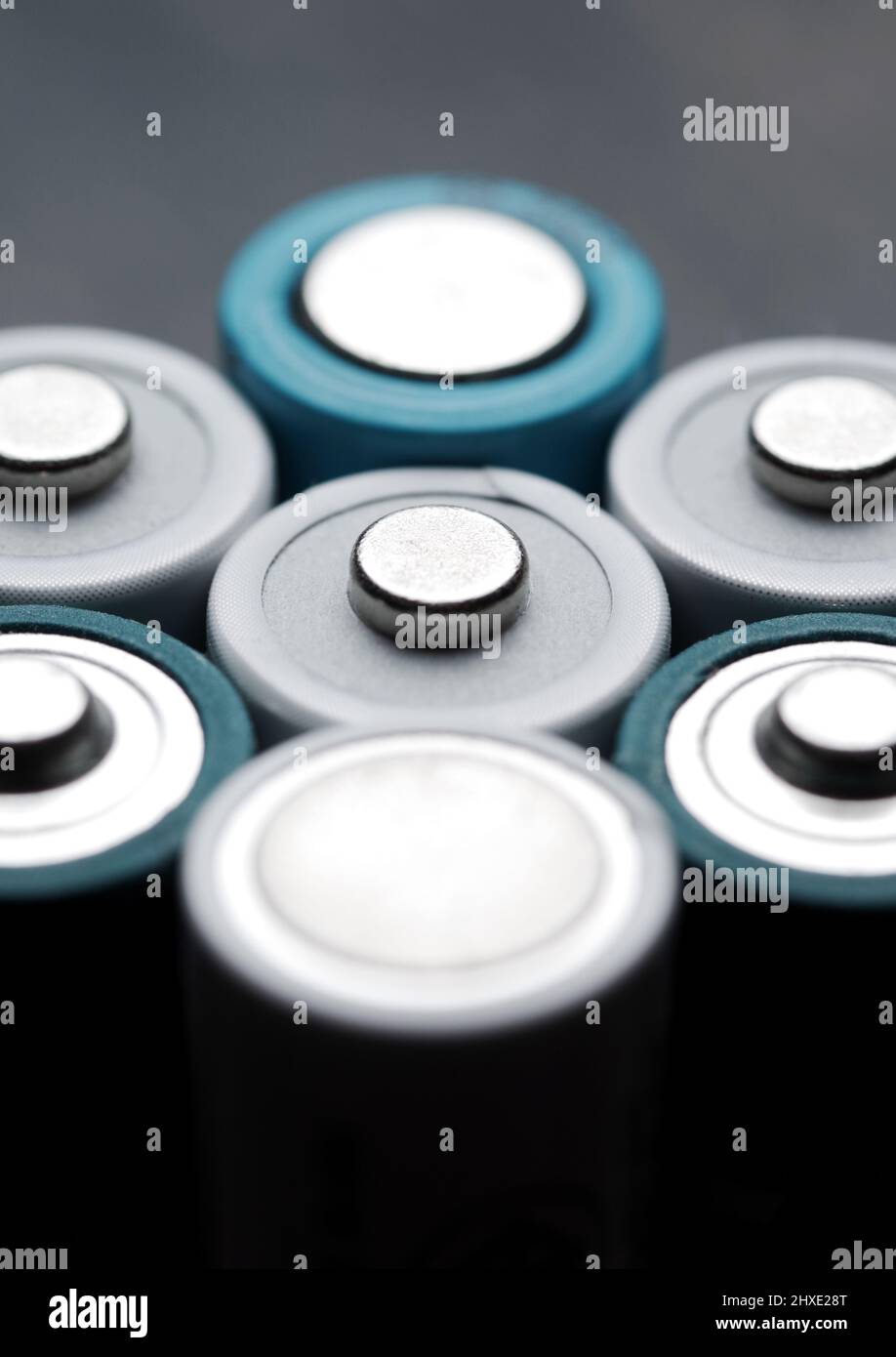 Closeup view of the positive terminals and negative terminals of the