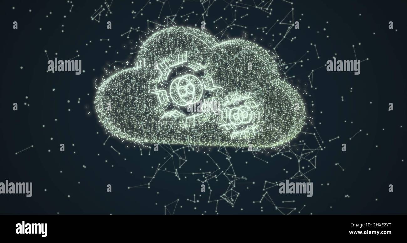 Image of cloud and cogs digital icon with network of connections over ...