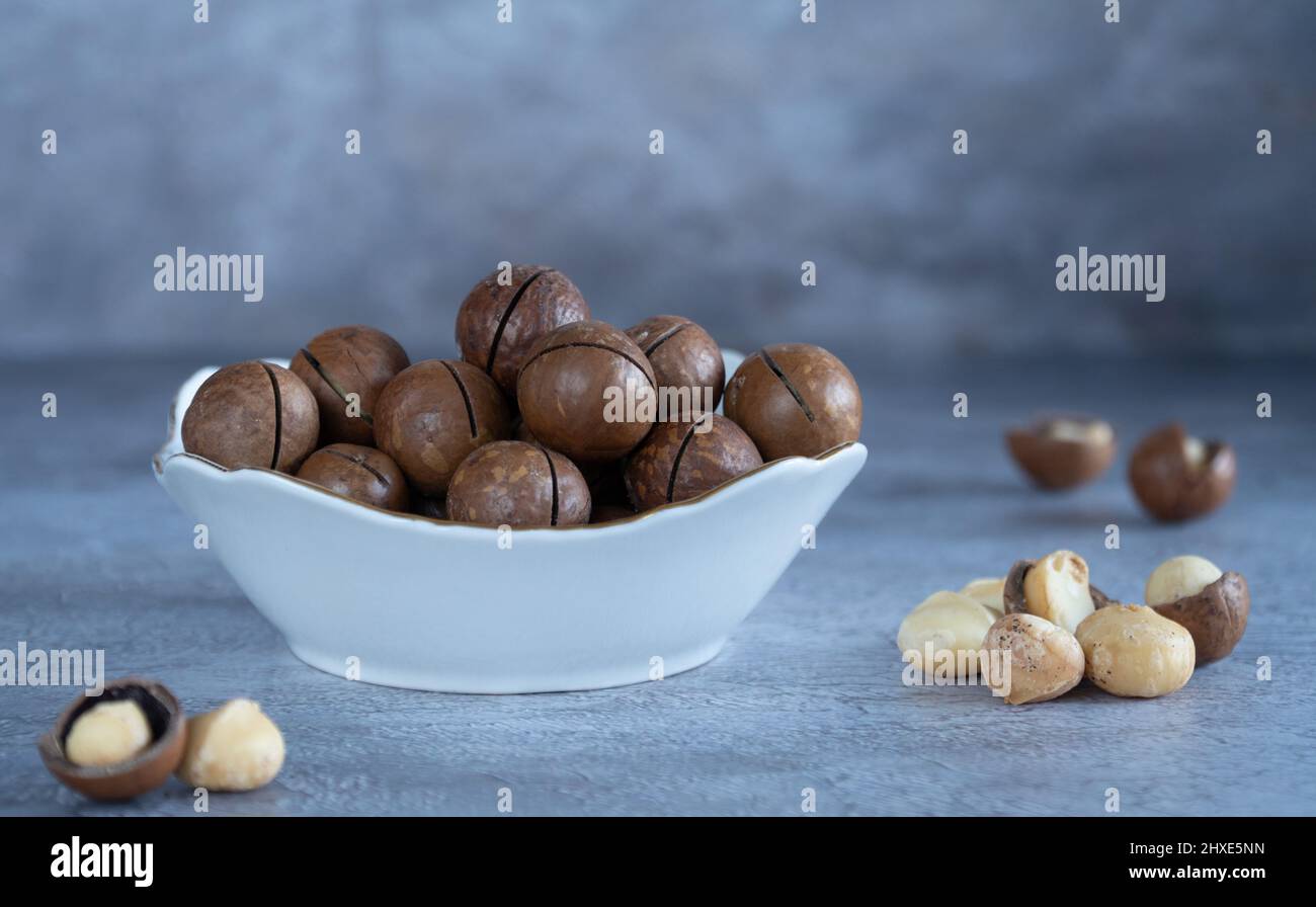 Macadamia nut in a vase. selective focus. kindal, australian walnut