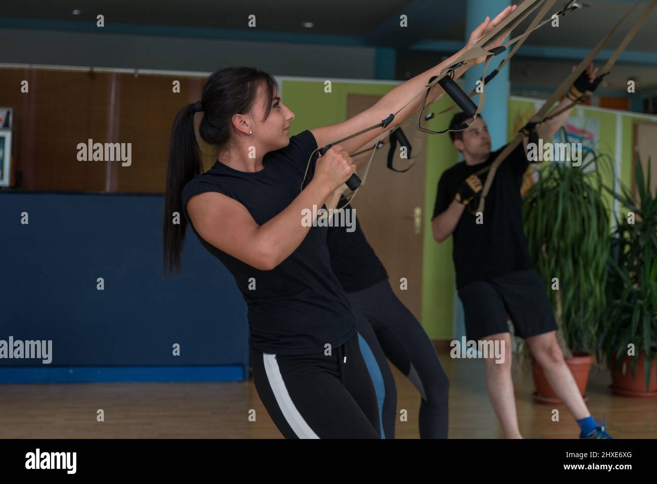 Buy gym suspension straps exercises Hot Sale Group of fit women doing push  ups training exercises