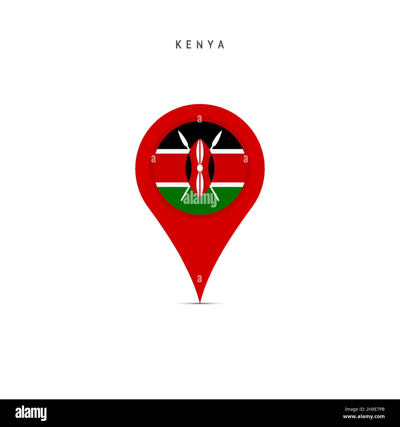 Teardrop map marker with flag of Kenya. Kenyan flag inserted in the location map pin. Flat