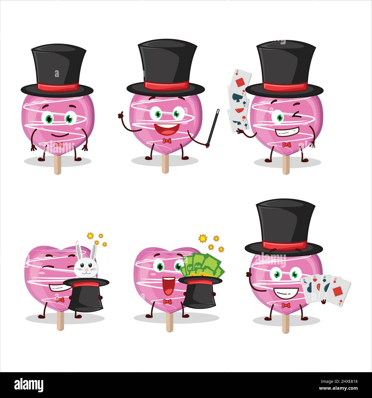 A pink lolipop love Magician cartoon character perform on a stage ...
