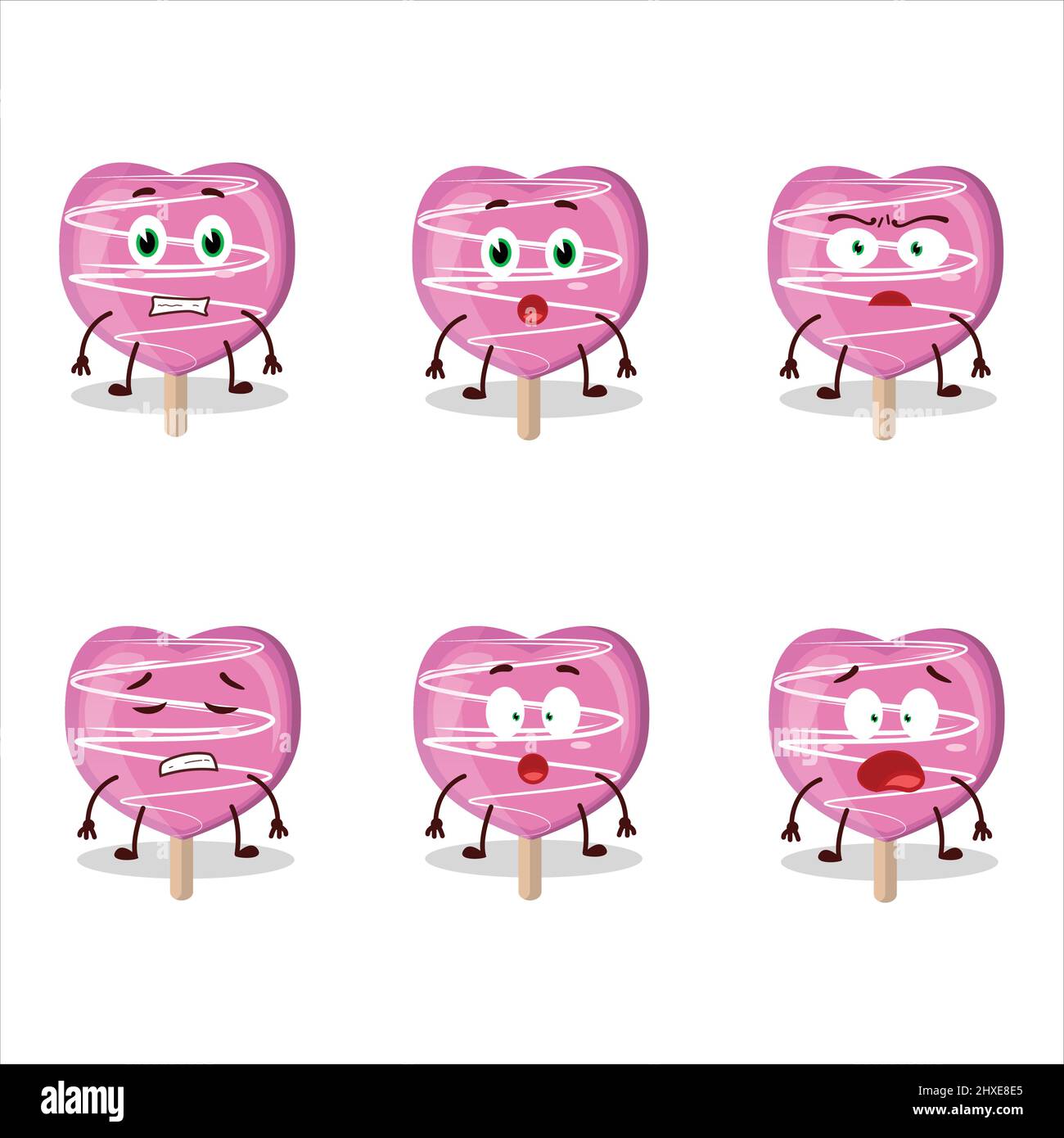 Pink Scared Character cartoon pink lolipop love with scared expression. Vector ...