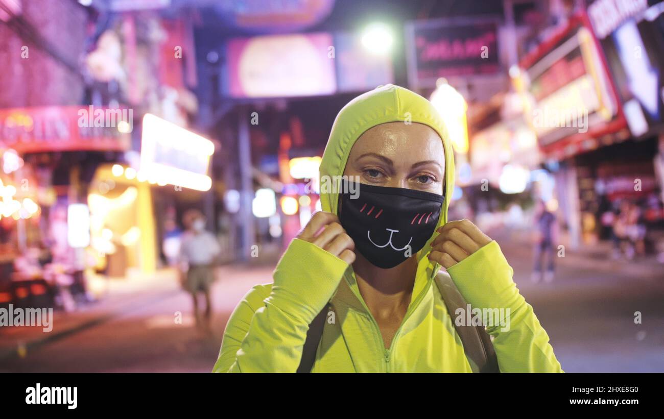 Woman close up look caucasian at Pattaya Walking Street with wearing ...