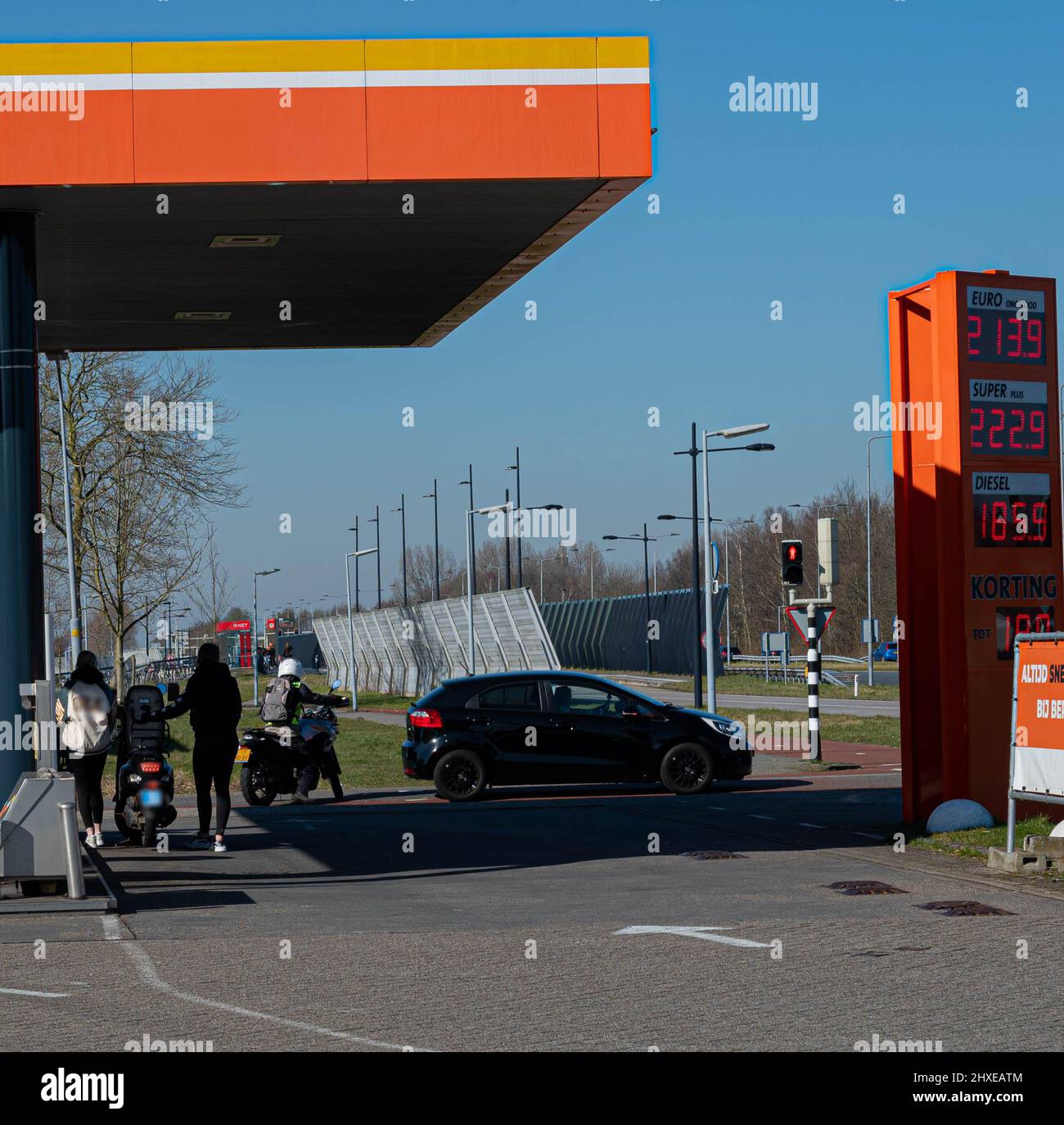 high petrol prices at small gas stations in the netherlands due to the war in ukraine with russia Stock Photo