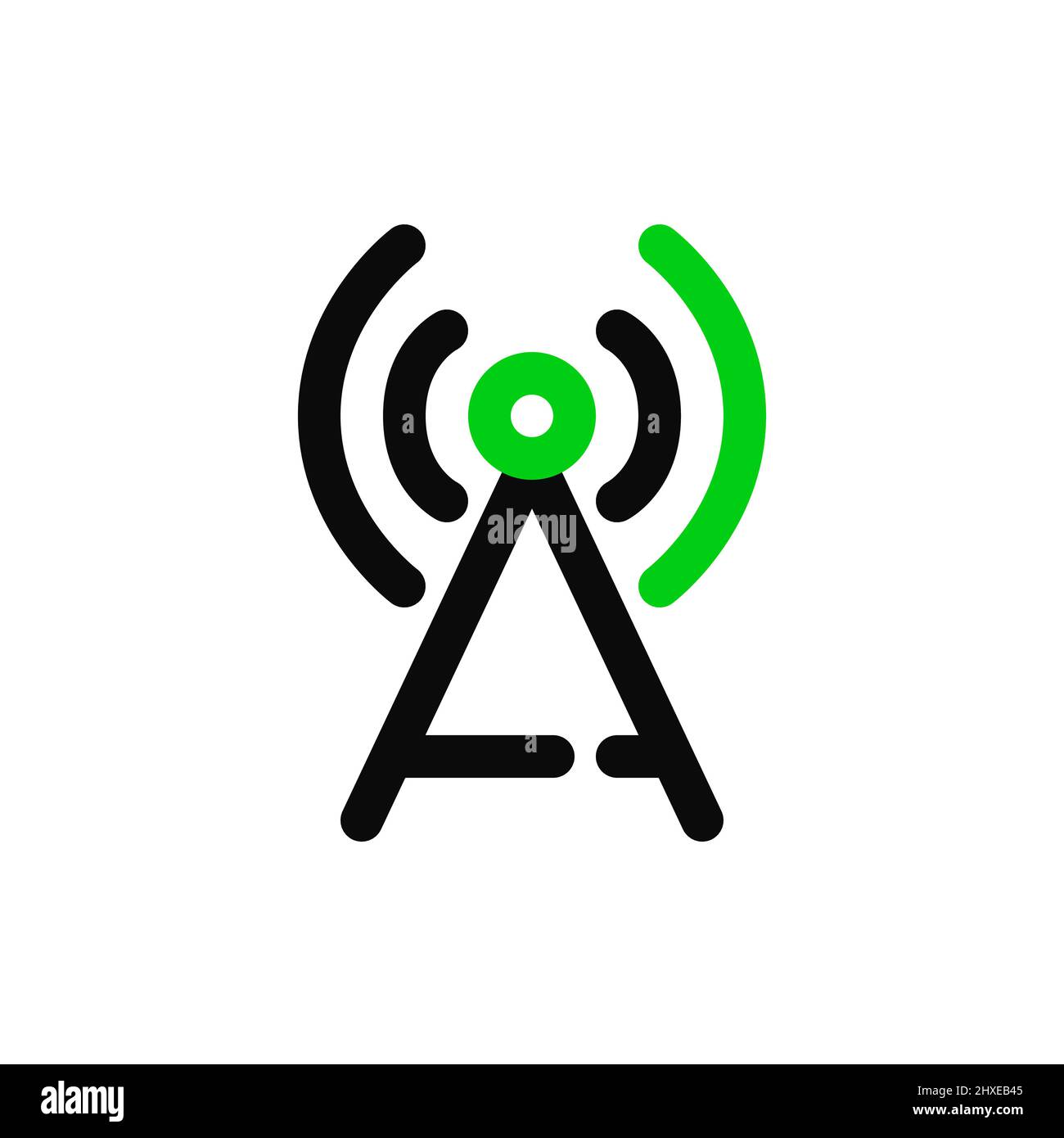 Antenna broadcasting radio or wifi signal. Pixel perfect, editable stroke line art icon Stock Vector