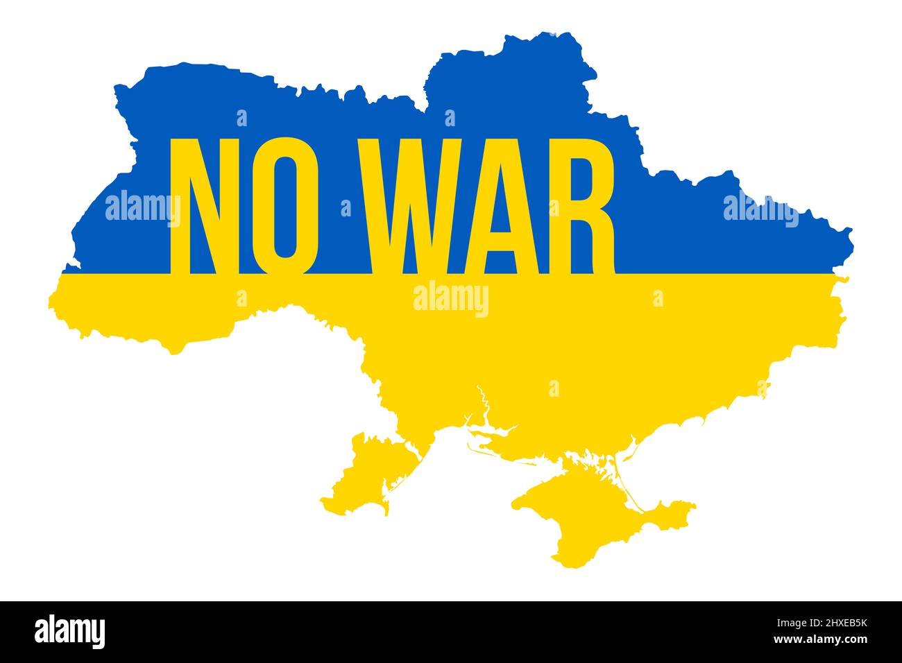 Ukraine Map with No War Typography. Pray for Ukraine. Stop War. Russian Invasion in Ukraine Vector Illustration. Stock Photo