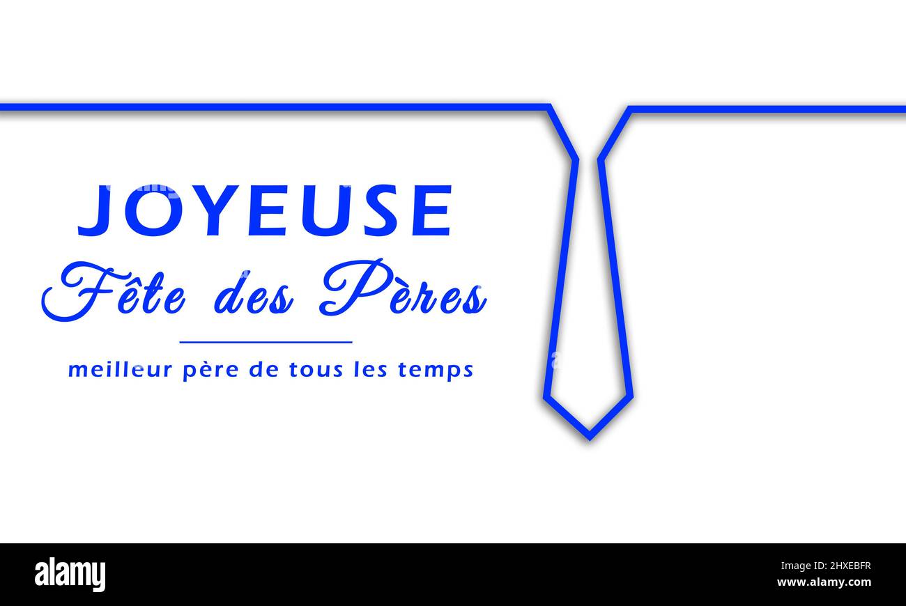Happy Father's Day in French Language . Male Tie and Mustache Minimal Creative Design . joyeuse fête des Pères! Stock Photo