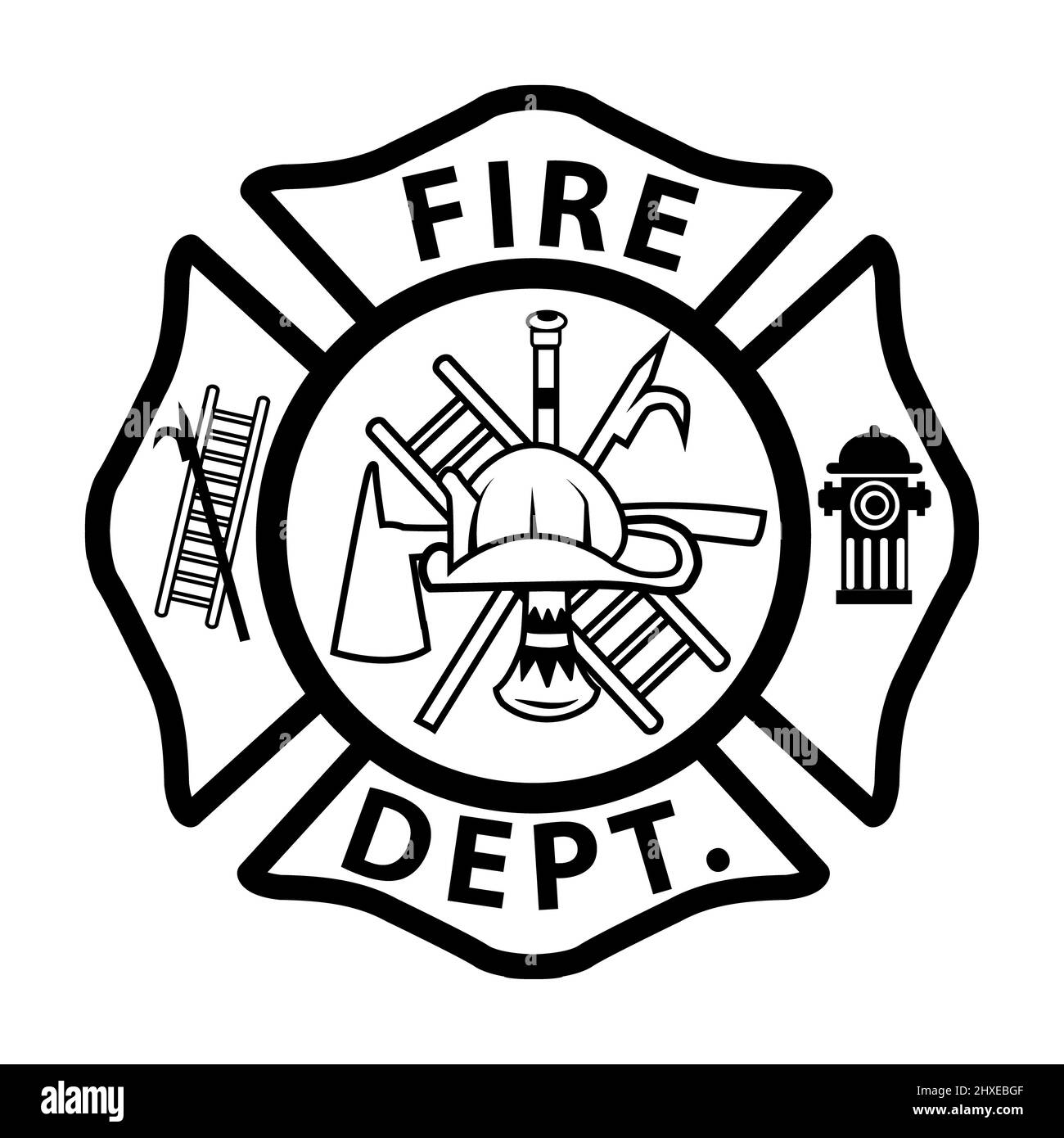 fireman emblem sign on white background. firefighter’s st florian maltese cross. fire department symbol. Stock Photo