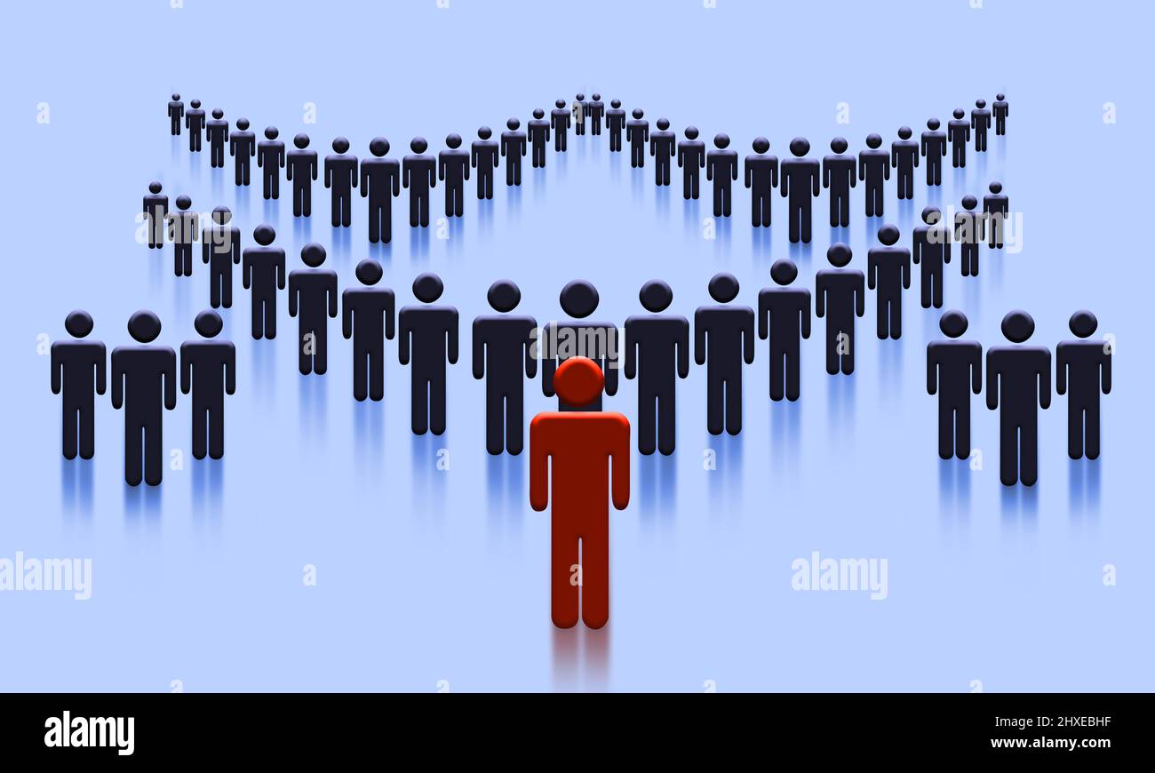 Leading Community or organization Concept crowd of organized people with leader. Teamwork and Leadership Stock Photo