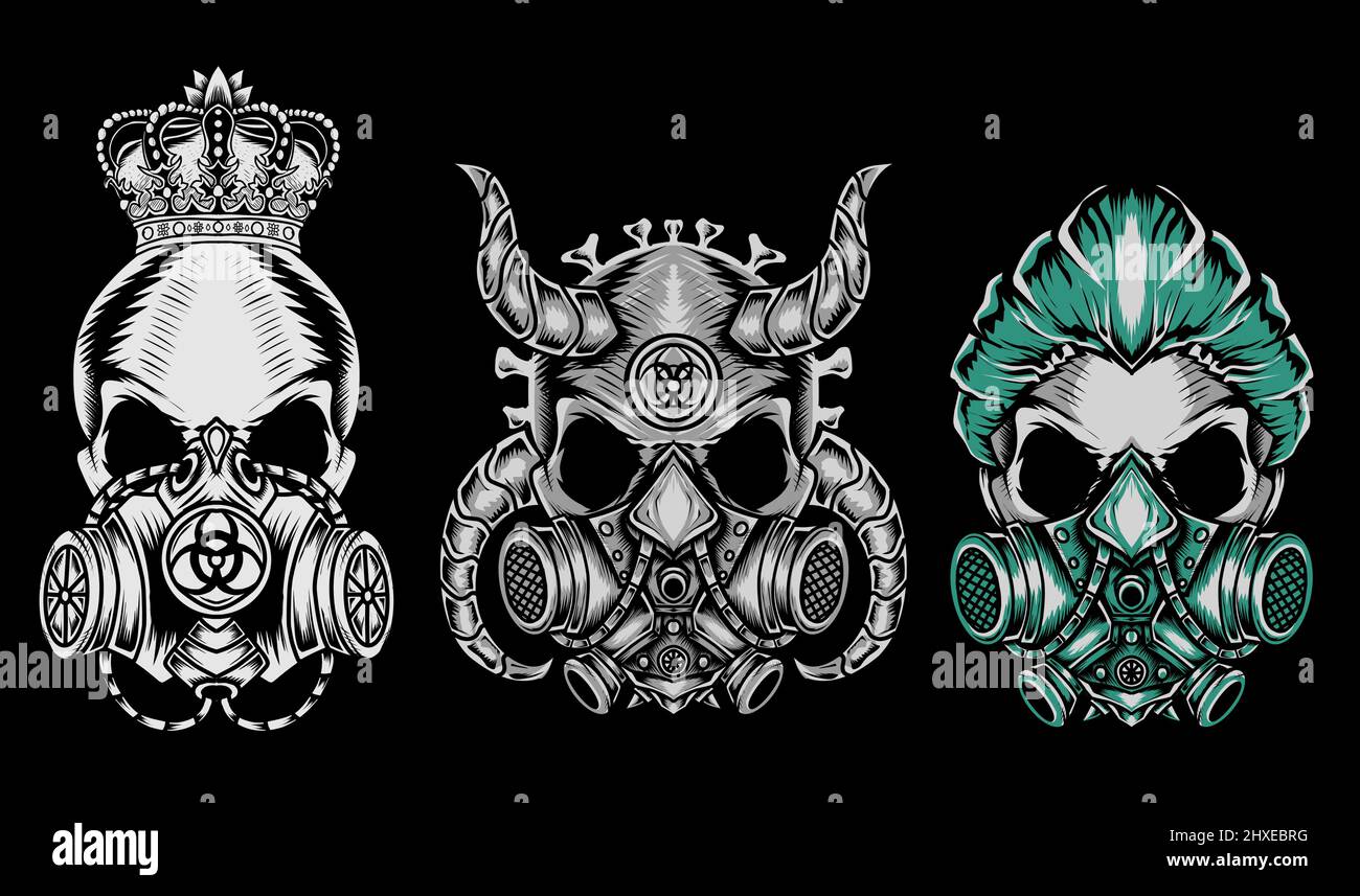 Set illustration skull mask on black background Stock Vector