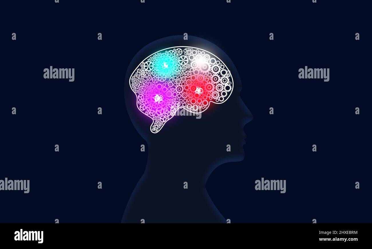 Human Brain with glowing Spot. Man Head mind power and Energy concept Stock Photo