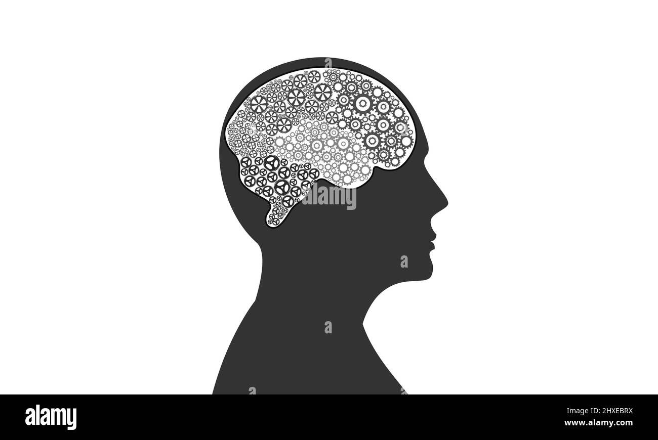Man head with brain Gears. Creative Brain Concept idea Stock Photo