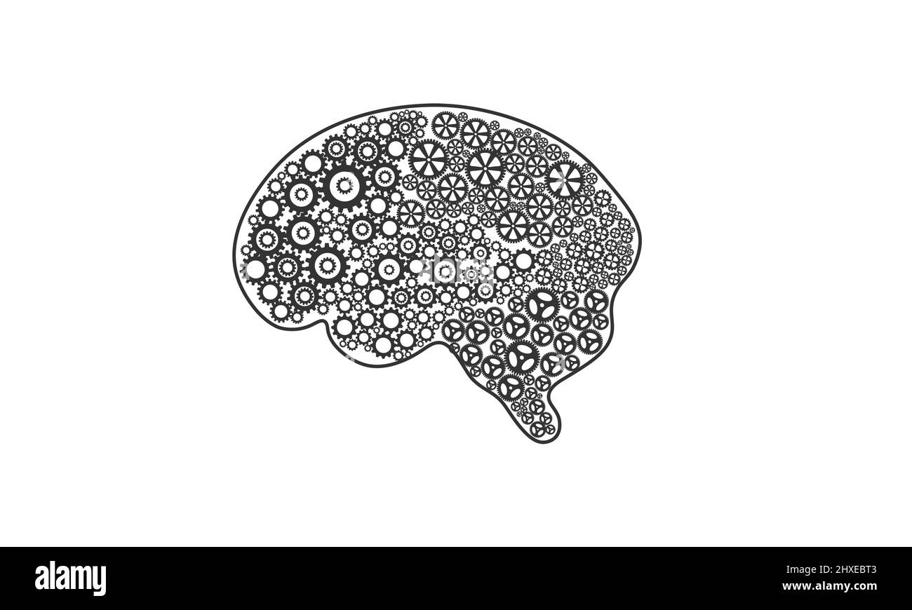 Man brain Made of Wheels Geer. illustration on White background Stock Photo