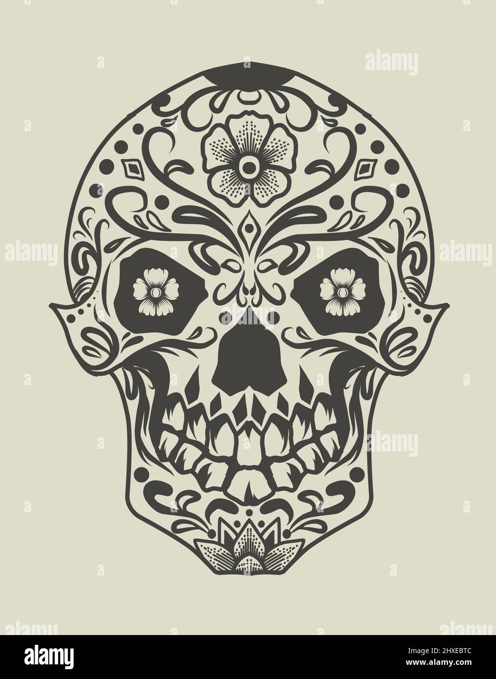 illustration skull head with pattern ornament style Stock Vector Image ...