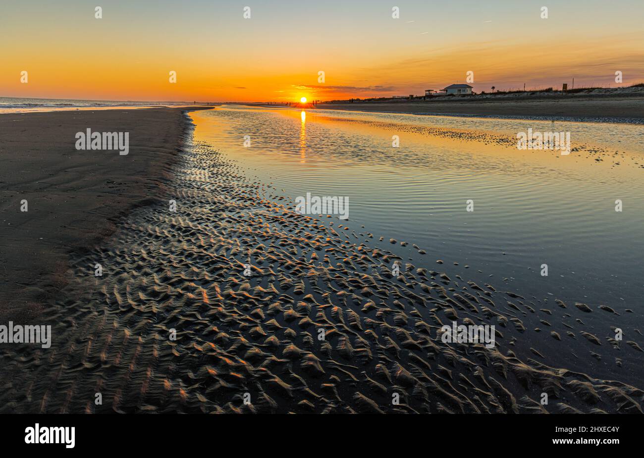 Sunset Over The Tidal Flats of Folly Beach, Folly Island, South Carolina, USA Stock Photo Alamy